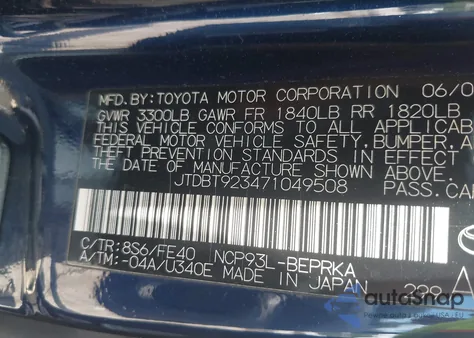 2007 Toyota Yaris S from USA, damaged, VIN JTDBT923471049508